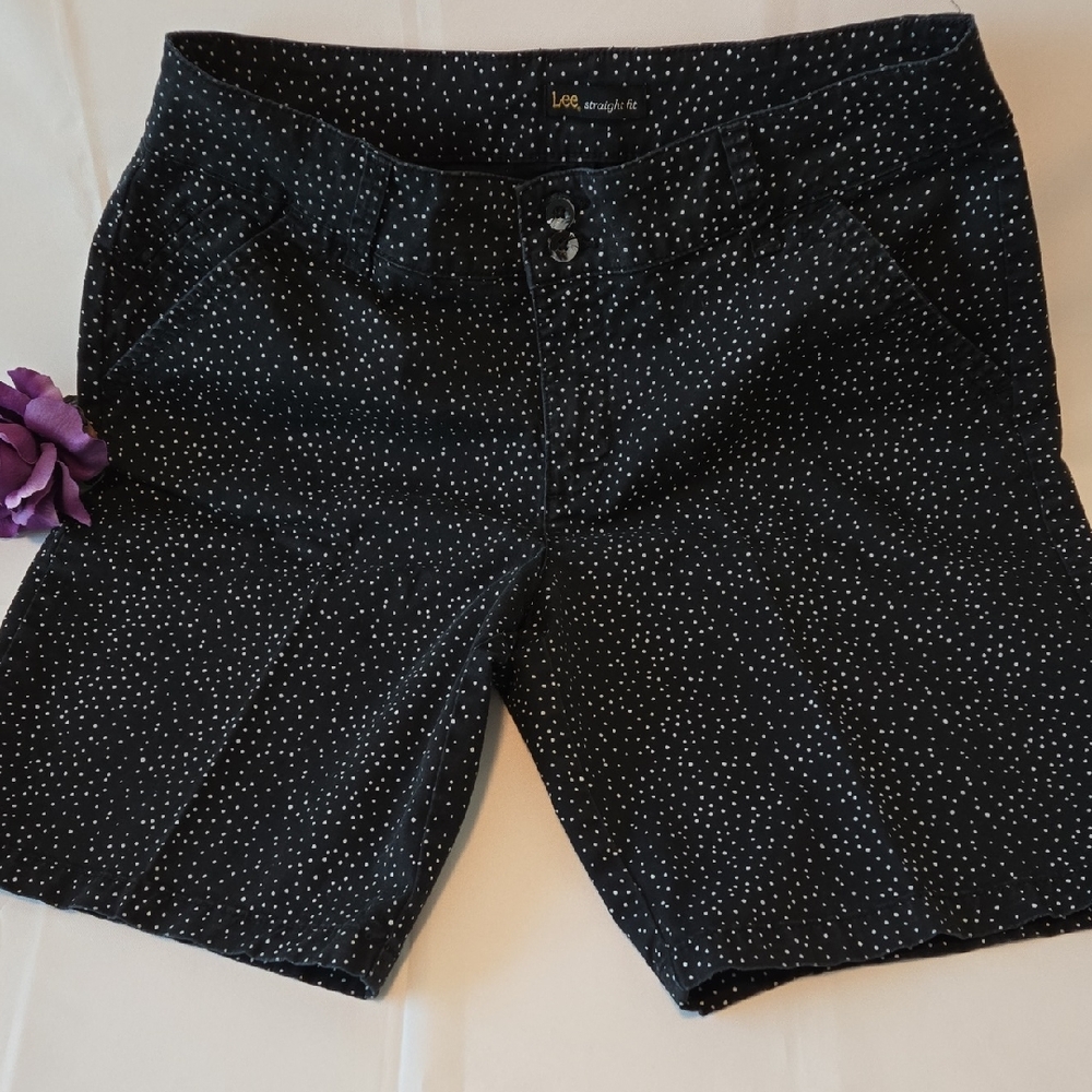 Lee Straight Fit Polka Dot Bermuda Shorts Black White Women’s Sz 10
